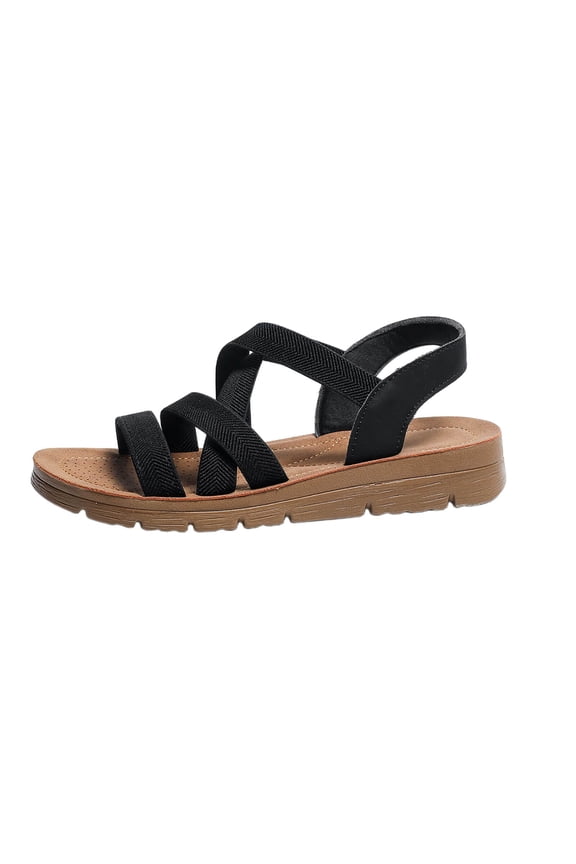 Elastic Strap Roman Sandals For Women Spring Summer Casual Round Toe Pu Material Eu36 Us3.5 Foot Length 9.06 Inches No Shoe Box