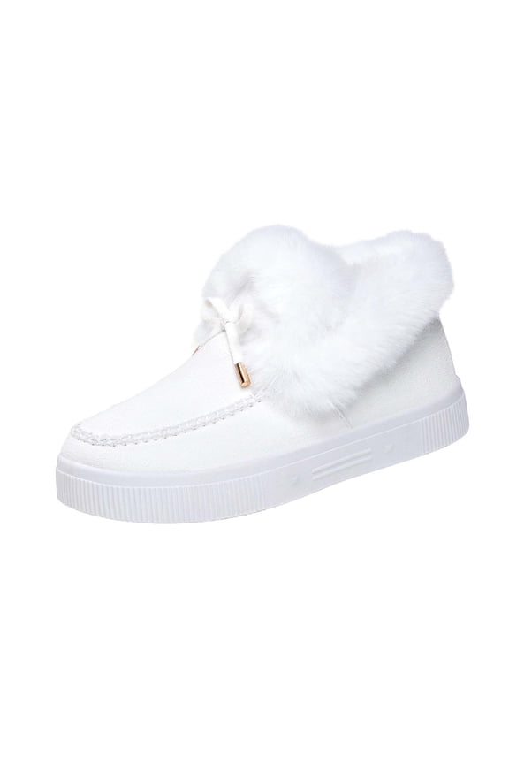 Fleece-Lined Casual Winter Snow Boots For Women Warm Flat Shoes With Round Toe Solid Color Design Thick Sole Soft Footbed Size 5.5 Us 23Cm / 9.06 Inches In Flocking Material White