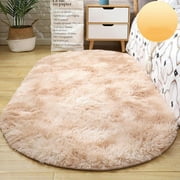 Wdhugt Fluffy Grey Bedroom Rug 23x63 In Shaggy Area Rug for Bedroom Bedside Soft Oval Throw Rugs Carpet for Living Room Kids Girls Home Decor