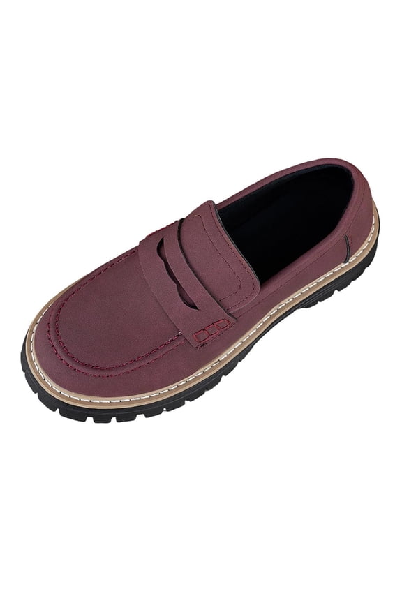 Frosted Loafers For Women Round Toe Thick Heel Thick Sole Casual Mid Heel Shoes Pu Material Size 37 Us 6 Foot Length 9.25 Inches