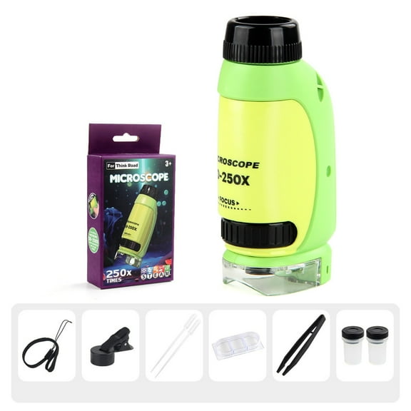 Wdhugt Green Portable Handheld Mini Microscope Toy For Kids 250X Magnification Science Exploration Toy For Camping And Outdoor 6.89X3.54X1.38 Inch Plastic Green