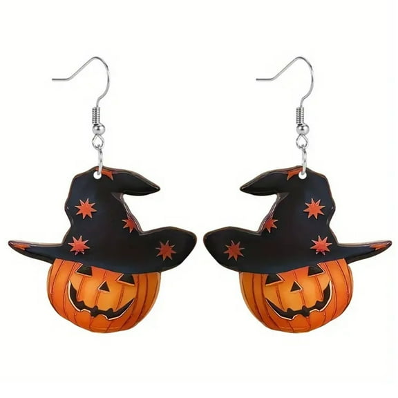 Wdhugt Halloween Pumpkin Acrylic Earrings Fashion Holiday Jewelry Accessories Spooky Festive Dangle Earrings Plastic
