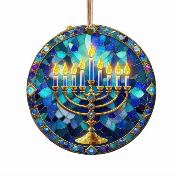 Wdhugt Hanukkah Ornament Jewish Holiday Decor Stained Glass Effect Hanging Pendant For Christmas Tree Window Or Car Decoration Festive Gift For Hanukkah Celebration