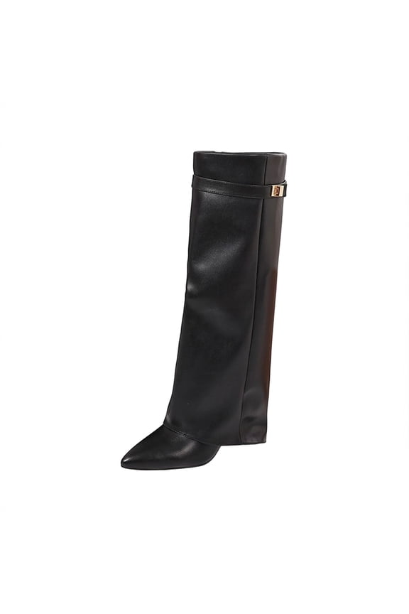 Knee High Straight Leg Boots Pointed Toe Side Zipper Mid Block Heel Pu Upper Women Tall Boots Us 5.5 Size