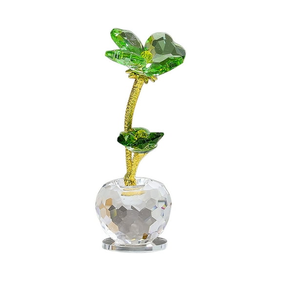 Wdhugt Lucky Four Leaf Clover Crystal Desk Ornament Countertop Decoration Home Decor Glass 5.71 X 1.97 X 1.97 Inches Green