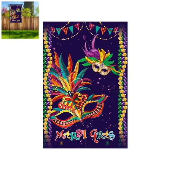 Wdhugt Mardi Gras Garden Flag Outdoor Patio Decoration Holiday Party Banner With Festive Mask Design For Yard Porch Home Decor Style A 11.81x17.72Inch