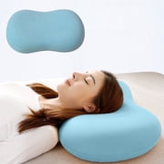 Wdhugt Firm Foam Neck Support Pillow for Adults, Bean Shaped Rest Pillow for Side Back Stomach Sleepers, Soft Microfiber Head Pillow for Bed, Couch, Travel and Office Nap Blue
