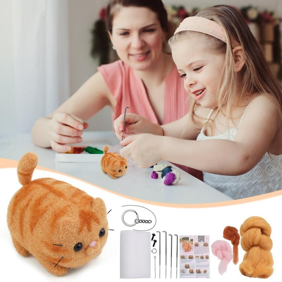 Wdhugt Needle Felting Kit For Beginners Cat Diy With Wool And Tools Animal Doll Making Craft Set For Kids Short Plush Version B B