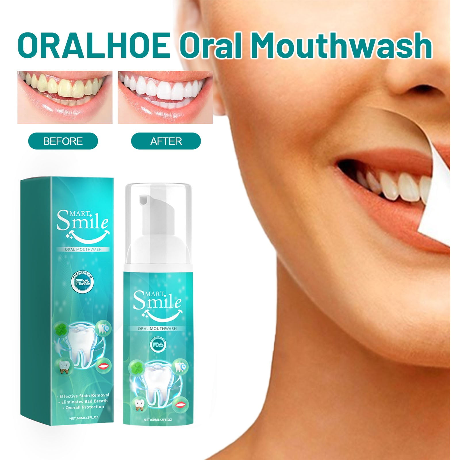 Wdhugt New Teeth Mouthwash 2024 Best Teeth Whitening Mouthwash Gum Health Mouthwash Whitening Toothpaste Foam Deeply Cleaning Oral Repair Foam (60ml/2 fl.oz 1Pcs)