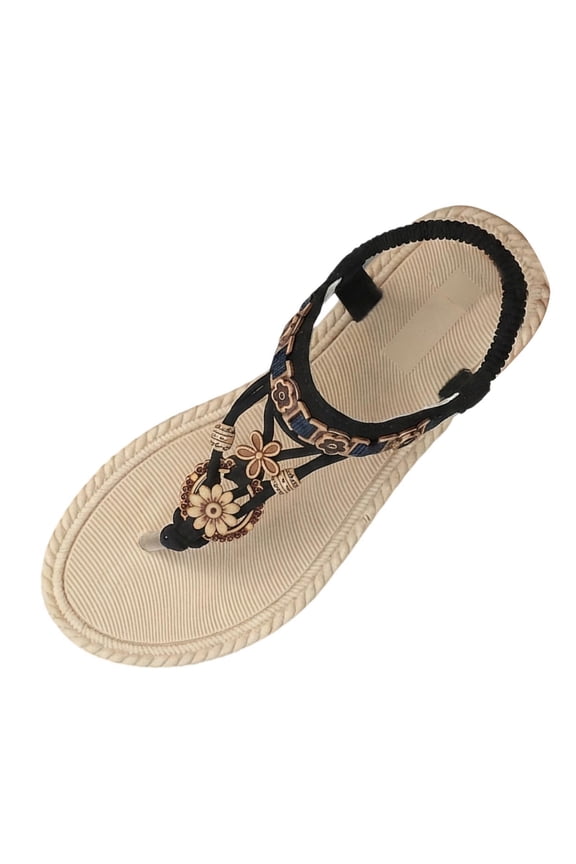 Open Toe Flat Sandals For Women Toe Post Strap Pu Leather Casual Bohemian Summer Lightweight Us 6.5 Length 9.45 Inches