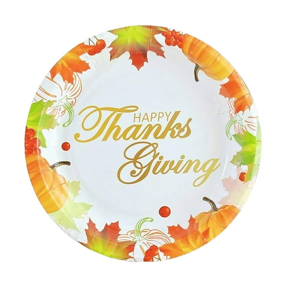 Wdhugt Orange Thanksgiving Round Paper Plates 12 Pack Disposable With Maple Leaf And Pumpkin Print For Autumn Parties These Paper Plates Are Great For Restaurant Use D