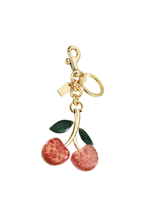 Pink Cherries Keychain Bag Pendant Car Accessory Cute Fruit Design Metal Charm Pink