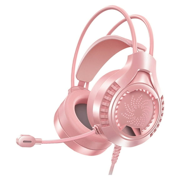Wdhugt Pink Illuminated Wired Gaming Headset With 3.5Mm And Usb Plug For Computer And Music Use Plastic Material Pink