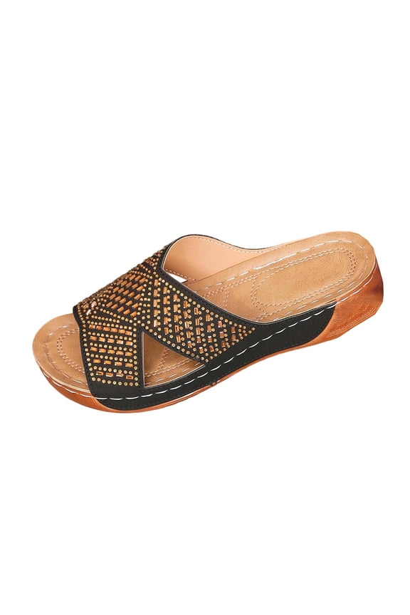 Platform Slide Sandals For Women Casual Open Toe One Strap Pu Material Size 4.5 Us Foot Length 9.45 Inches