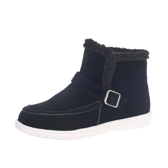 Wdhugt Plush Snow Boots For Women Solid Color Round Toe Flat Bottom Slip-On Comfortable Casual Shoes Outdoor Indoor Size Us 9 Foot Length 10.24 Inches Flock Material