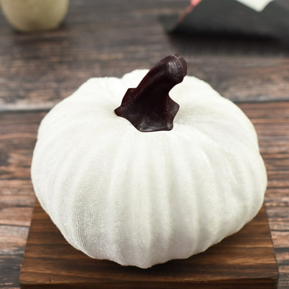Wdhugt Pumpkin Decor 1pcs Artificial Fake Faux Velvet Foam Fabric Pumpkins Decoration for Fall Home Farmhouse Harvest Thanksgiving Decorative White