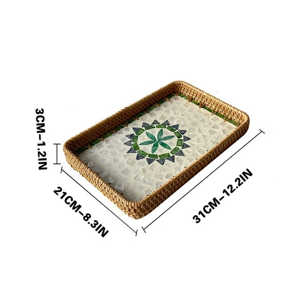 Wdhugt Rectangle Rattan Trays for Decor, Wicker Serving Tray Boho, Hand-Woven From Natural Rattan Tray Vintage Woven Decorative Table Trays for Kitchen Counter, Dining Table 21 * 31 * 3Cm