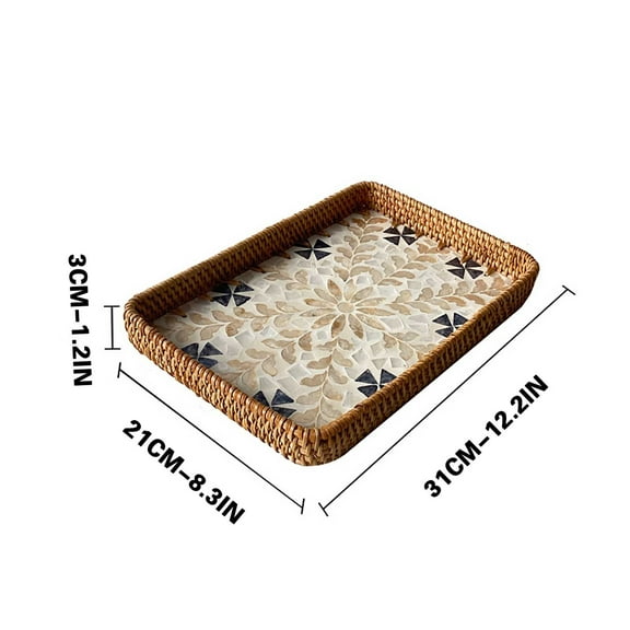 Wdhugt Rectangle Rattan Trays for Decor, Wicker Serving Tray Boho, Hand-Woven From Natural Rattan Tray Vintage Woven Decorative Table Trays for Kitchen Counter, Dining Table 21 * 31 * 3Cm