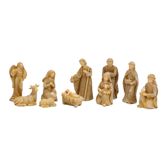 Wdhugt Religious Nativity Scene Manger Set With 10Pcs Wooden Figurines For Home Decoration Christmas Story Resurrection Message Wood Yellow yellow