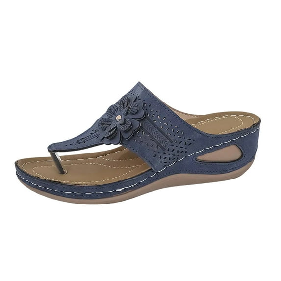 Wdhugt Round Toe Casual Slippers For Women Comfortable Daily Wear Us7.5 Foot Length 9.84 Inches Blue Pu Upper