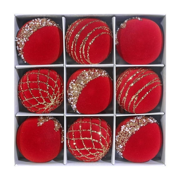 Wdhugt Set Of 9 Flocked Christmas Ornament Balls 3.14 Inches For Tree Decor Red Flock Material Holiday Decoration Set Red