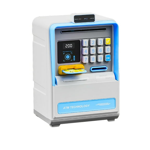 Wdhugt Simulated Atm Bank Cash Box With Facial Recognition Password Savings Piggy Bank For Kids Financial Learning Toy Plastic Blue Blue
