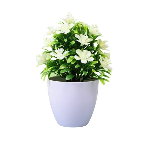 Wdhugt Simulation Five Leaf Plums Potted Plant Artificial Flowers For Indoor Home Garden Terrace Office Desk Decoration 5.91 X 3.94 Inches White White