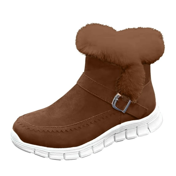 Wdhugt Slip-On Snow Boots For Women Solid Color Round Toe Flat Bottom Plush Warm Comfortable Casual Shoes Outdoor Indoor Size Us 5.5 Foot Length 9.06 Inches Flock Material