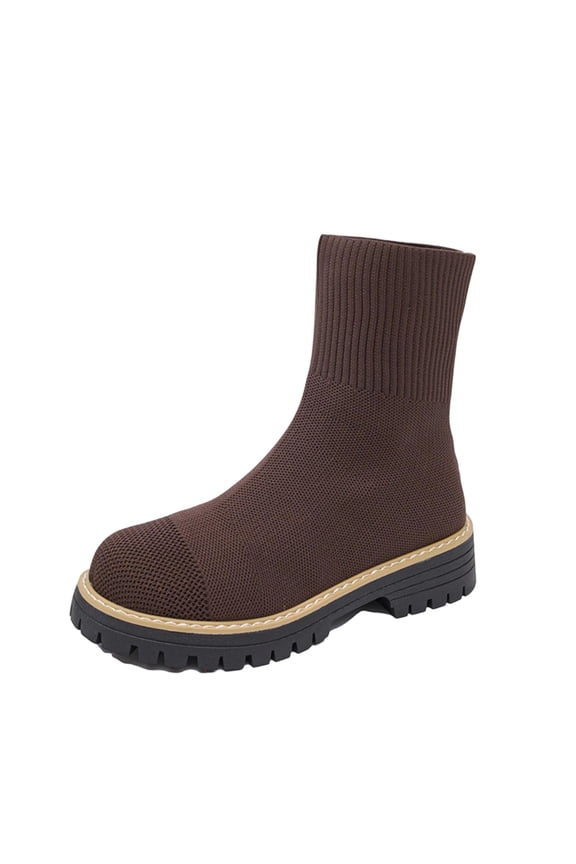 Sock Boots For Women Knitted Elastic Ankle Thick Heel High Heel Casual Footwear Mesh Material Size 4 Us Foot Length 9.25 Inches