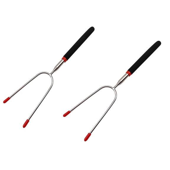 Wdhugt Stainless Steel Retractable Grill Fork Practical Tools For Home Outdoor Cooking Metal Material 2-Piece Set