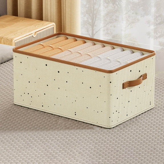 Wdhugt Storage Bin With Lid Storage Boxes With Pu Leather Handles Pp Plastic Board Decorative Foldable Lidded Cotton Linen Fabric Home Cubes Baskets Closet Organizer Container 14.2X9.8X7.9In