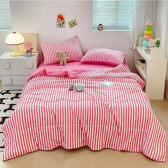 Wdhugt Striped Comforter Set White Stripe Bedding Set Twin Farmhouse Ticking Stripes Women Reversible Down Comforter Decor Horizontal Stripes Geometric Lines Lightweight Duvet Set 60 X 88 In