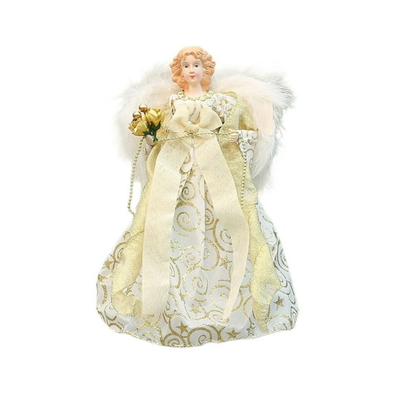 Wdhugt Style A Christmas Angel Tree Topper Star With Gold Red Winged Fabric Dress Holiday Tree Decoration Plastic Ornament 11.81X7.08X5.9 Inches Multicolor
