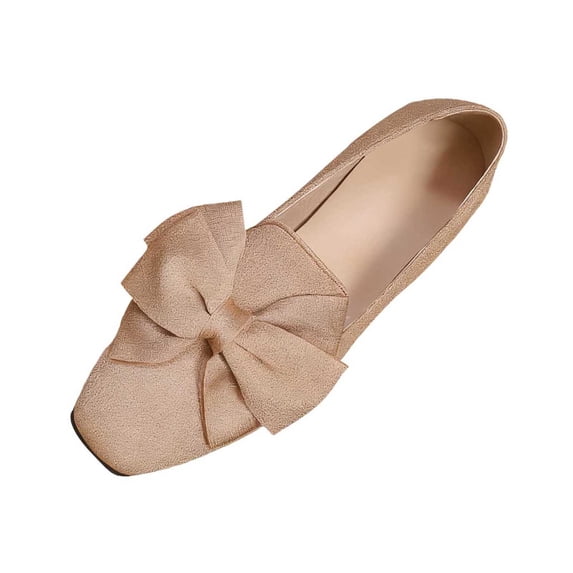 Wdhugt Suede Loafers For Women Casual Square Toe Bow Detail Flock Material Size 4 Us Foot Length 9.25 Inches