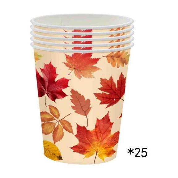 Wdhugt Thanksgiving Themed Tableware Set With Maple Leaf Patterns 25 Pieces Paper Cups For Party Decoration And Catering Fall Autumn Holiday Dinner Paper Material