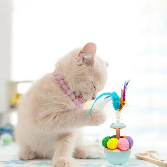 Wdhugt Tumbler Cat Toy With Feather Attachment Rolling Motion Blue Base For Kittens Interactive Play Hunting Stimulation Boredom Relief Self Entertainment Device Blue