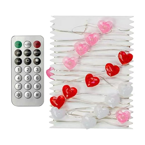 Wdhugt Valentine'S Day Heart String Lights 10 Ft 30 Led Battery Operated With 8 Modes Timer Red White Romantic Decor For Home Party