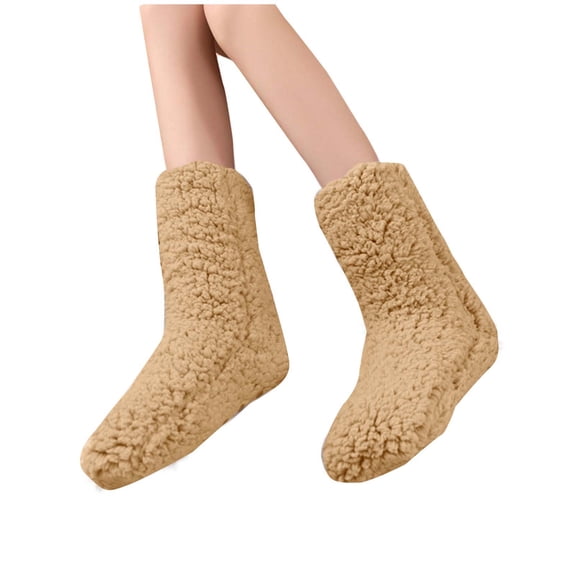 Wdhugt Women Cold Weather Socks Comfy Gifts Thicker Fleece Floor Regular Casual Socks In Khaki Free Size 14.96 Inches Long 5.12 Inches Wide Nylon Spandex Winter Socks Khaki