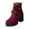 thumbnail image 1 of Wdhugt Women'S Ankle Boots Fall Winter Round Toe Lace-Up Back Zipper Thick Heel Suede Fashion Boots For Women Wine Size 43 Us 9.5 Foot Length 10.43 Inch Flock Material, 1 of 8