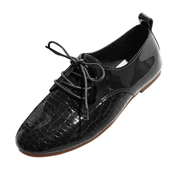 Wdhugt Women'S Black Pointed Toe Shoes British Style Casual Wear Pu Construction Foot Length 9.25 Inches Us Size 6