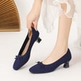 thumbnail image 1 of Wdhugt Women'S Casual Knit Heels Square Toe Mesh Upper Bow Accent Us Size 6.5 Foot Length 9.45 Inches Chunky Platform Heel, 1 of 6