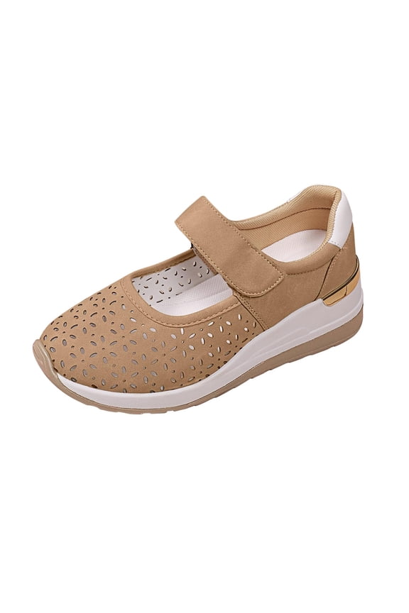 Women'S Casual Round Toe Cap Toe Sandals Hollow Breathable Thick Bottom Wedge Heel Comfortable Spring Summer Pu Size Us 9