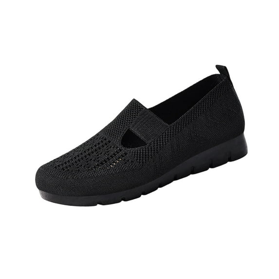 Wdhugt Women'S Casual Round Toe Closed Heel Flat Soft Sole Slip On Loafers With Breathable Mesh For Plus Size Footwear In Black Size Us 6