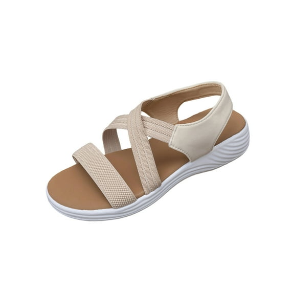 Wdhugt Women'S Casual Round Toe Elastic Soft Sole Wedge Sandals For Spring Summer Beach Wear Plus Size Footwear Made Of Pu Material In Beige Size Us 8.5
