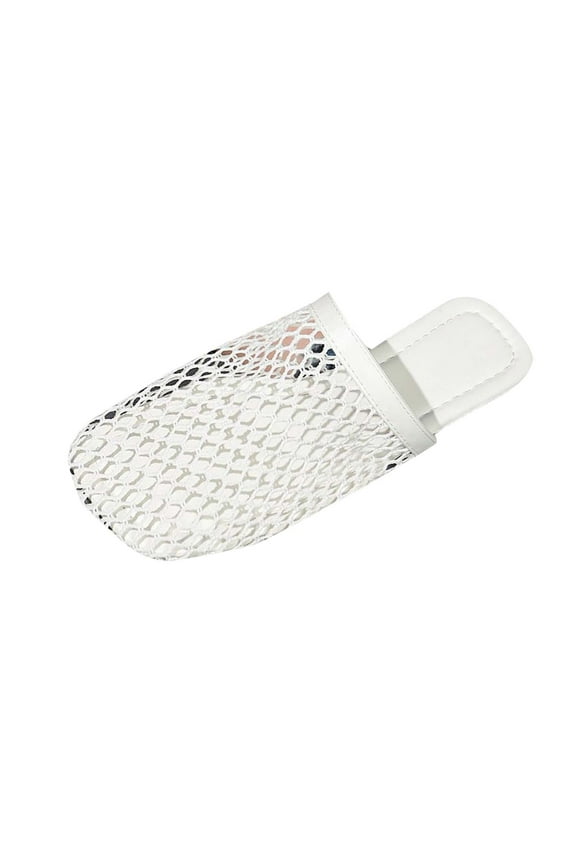 Women'S Flat Sandals Fashion Casual Fishnet Woven Roman Pvc Sole Mesh Upper White Us Size 8 Foot Length 9.84 Inch
