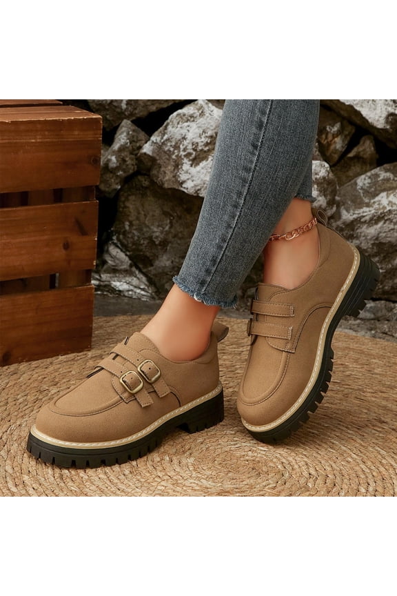 Women'S Frosted Loafers Mid Heel Casual Shoes Round Toe Flock Material Thick Sole Comfort Footwear Eu 41 Us 8.5 Foot Length 10.04 Inches