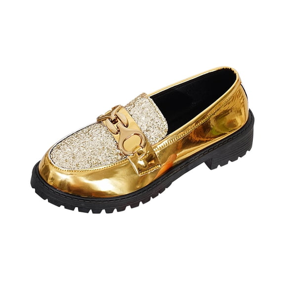 Wdhugt Women'S Gold Sequin Pu Loafers Casual Flat Soft Sole Round Toe Low Heel Shoes Size Eu 38 Us 6.5