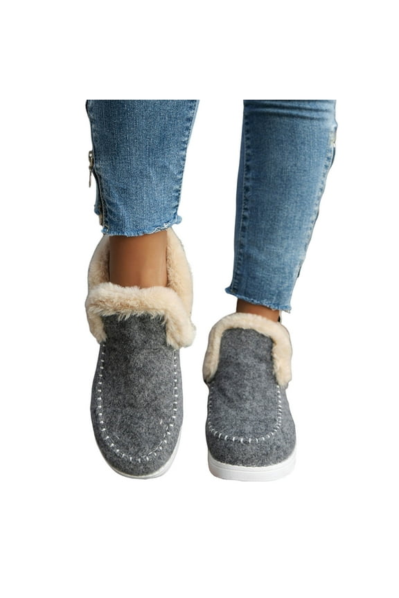 Women'S Large Size Casual Plush Slip On Shoes Warm Round Toe Footwear Eva Material Gray Size 42 Eu Corresponding To Us 9 With 0.79 Inch Heel Height