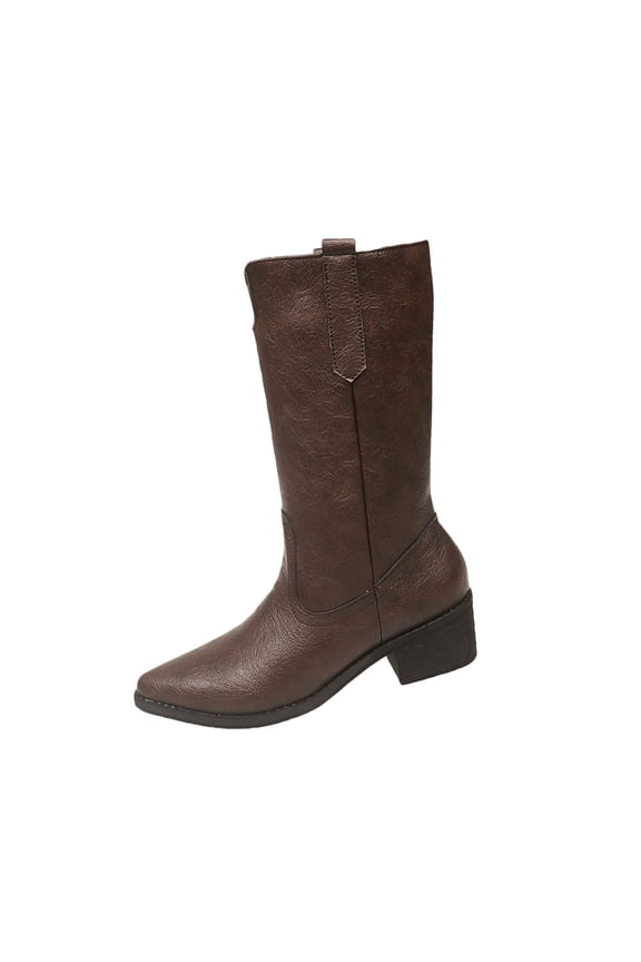 Women'S Mid-Calf Boots Versatile Cool Eye-Catching Boots Fall Winter Comfortable High-Heeled Thick-Soled Style Pointed Pu Material Us Size 5.5