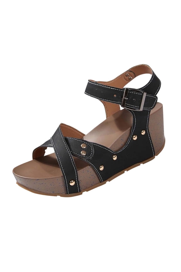 Women'S Open Toe Platform Sandals With Wrap Around Buckle Summer Fashion Comfort Thick Sole Wedge Heel Rubber Outsole Us Size 9